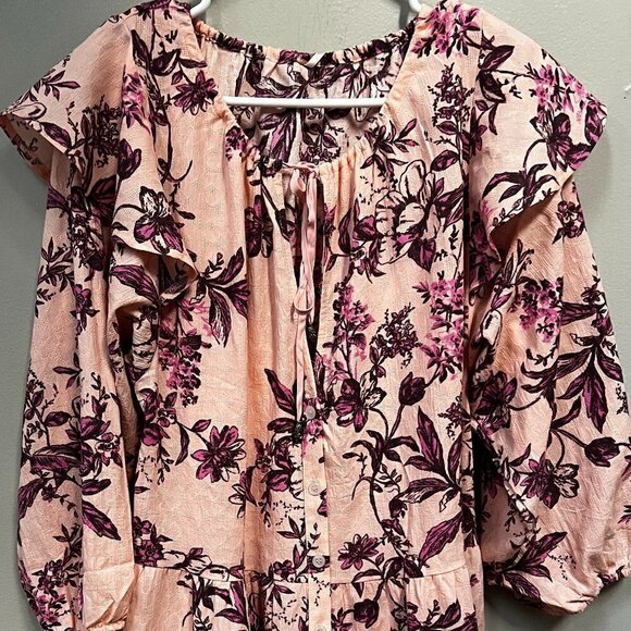 FREE PEOPLE Sunbaked Floral Long Sleeve Swing Minidress in Peach Combo Size M - Picture 2 of 6